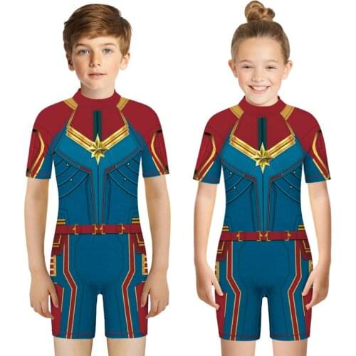 Muslim Style Girl Cartoon Short-sleeved Swimsuit Captain America Printed Swimwear Kids One-piece Bikini Bathing Suits