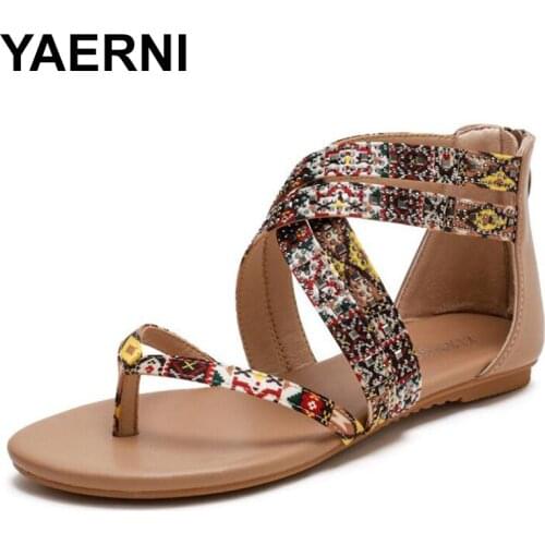 YAERNI Summer New Women Shoes Fashion Casual Outdoor Beach Slippers Comfortable Flat Bottomed Toe Women Sandals Plus Size