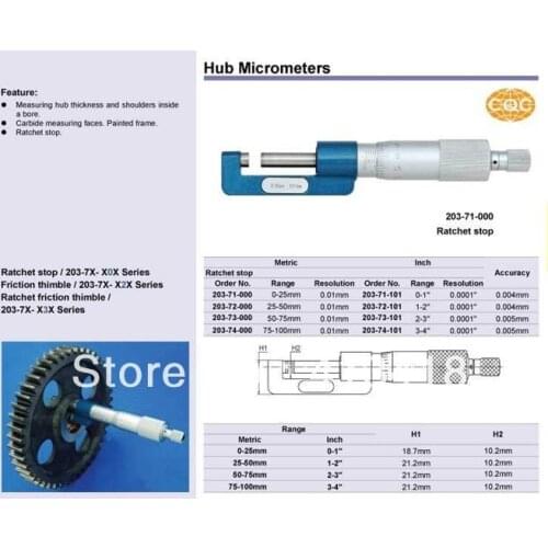 Hub Micrometers 0-25mm.0-1inch.203-71-000 Wheel micrometer