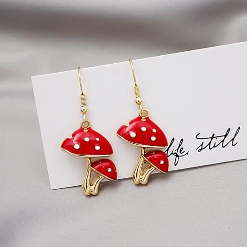 Simulation Cute Fun Mushroom Earrings Japan and South Korea New Trend Cartoon Earrings Summer Small Fresh Earrings