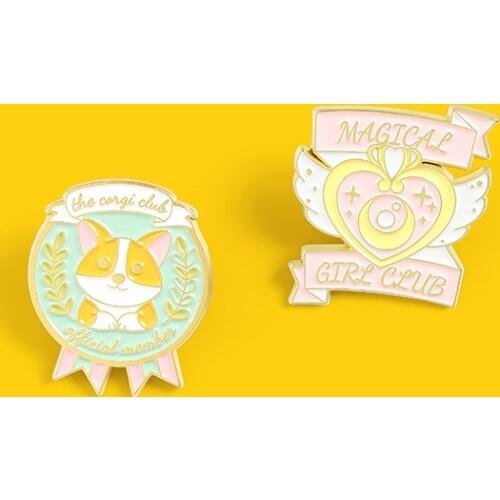 Cartoon Jewelry Cute Yellow Dogs Metal Enamel Pins Magical Girl Club Brooches Fashion Classic Movie Props Lapel Pins Badge Gifts