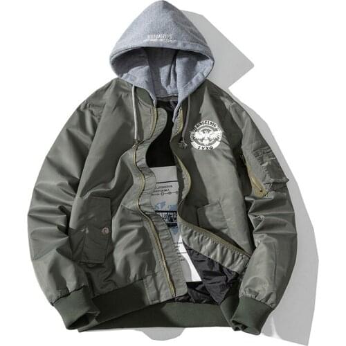 Men Military Jackets Mens Fashions Harajuku Hat Detachable Bomber Jackets Male Hot Sale Outerwear Streetwear Coats Men Tops