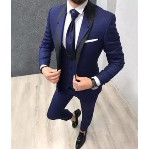 Costume Homme Marriage Navy Blue Men Suit Slim Fit 3 Pcs Colorful Fashion Tuxedo Prom Wedding Suits Groom Blazer Terno Masculino
