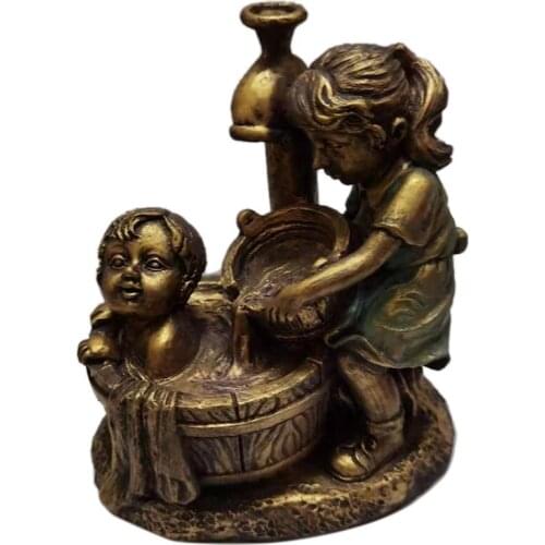 Outdoor Boy & Girl Garden Statue with Fireflies Decoration Creative Retro Whimsical Flowerbed Sculpure Ornaments