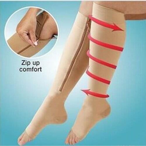 Unisex Compression Socks Zipper Leg Support Pressure Varicose Vein Knee Socks Women Men Anti-Fatigue Stretchy Socks