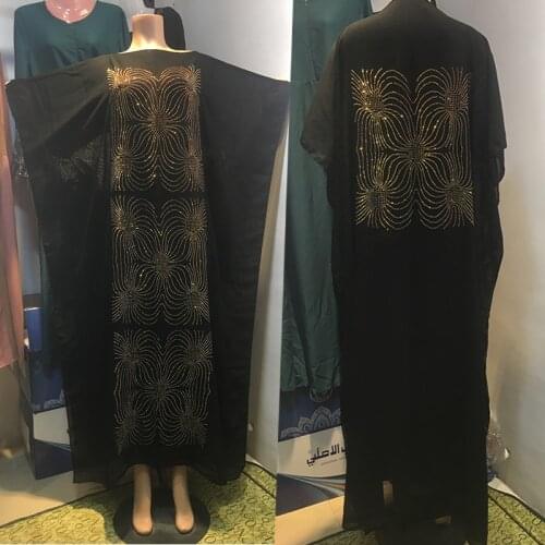 NewFashion African style Abaya long Dashiki Diamond Golden Clothes Black Dress Kalama loose and comfortable Muslim Robe For Lady