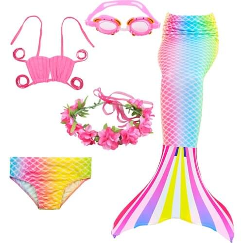 2021 New Kids Girls Ariel Mermaid Tail Dress childrens bikinis Dresses Swimsuit set Carnival Accessory Swimming goggles