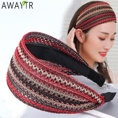 Bohemian Wide Headband Elastic Hairbands Retro Stripe Hair Hoop Non-Slip Women Girls Bezel Hair Bands Fashion Hair Accessories