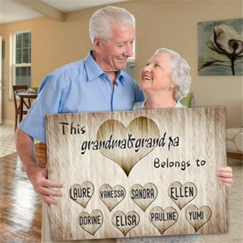 Family Sign Name Custom Personalized "this grandma belongs to" Print Wall Art Canvas Painting Gift For Living Room Home Decor