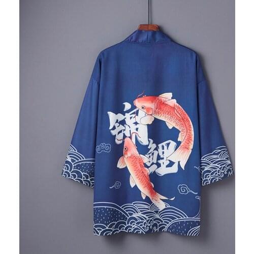 #5043 Black White Blue 3d Printed Kimono Jacket Men Cardigan Loose Summer Sunscreen Vintage Jacket Short Sleeve Kimono Outerwear