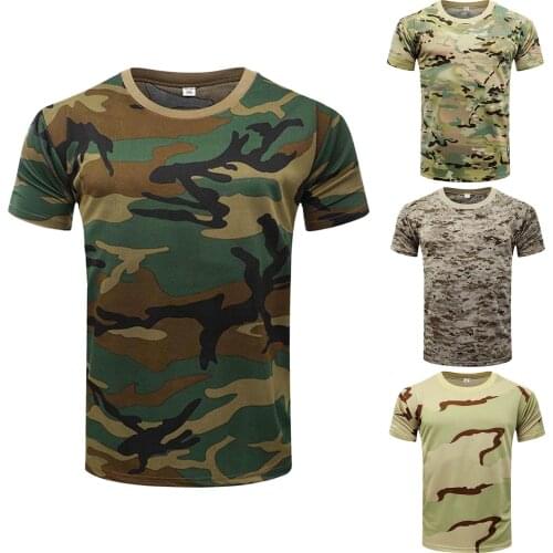 Outdoor Sports Men T-shirts Camouflage Multicam Quick Dry O Neck Short Sleeve Tops Shirt Plus Size Loose Hiking T-shirt