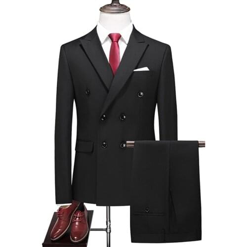 Wedding Suit men classical 2 Pieces set Blazer+Pants Double-breasted High Quality Groom Suit male Formal Dress Costume Homme