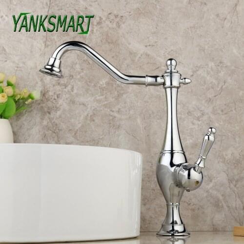 YANKSMART Chrome Polished / Nickel Brushed 360 Swivel Kitchen Faucet Single Handle Basin Sink Deck Mounted Bathroom Mixer Tap
