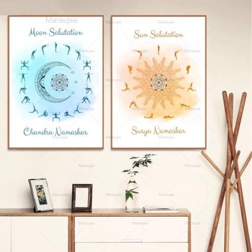 Yoga Sun Salutation & Moon Salutation Celestial Gift Art Canvas Painting Posters and Prints Yoga Studio Wall Art Decor Yoga