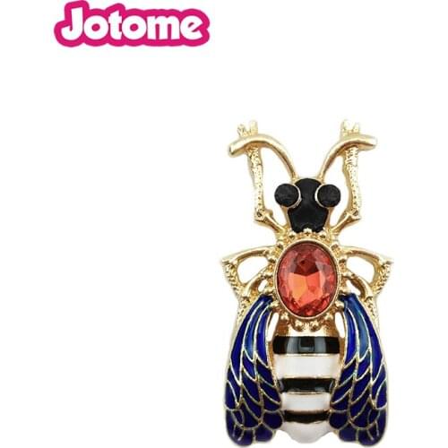 Gold Tone Rhinestone Enamel Bee Cicada Insect Animal Pin Brooch For Women