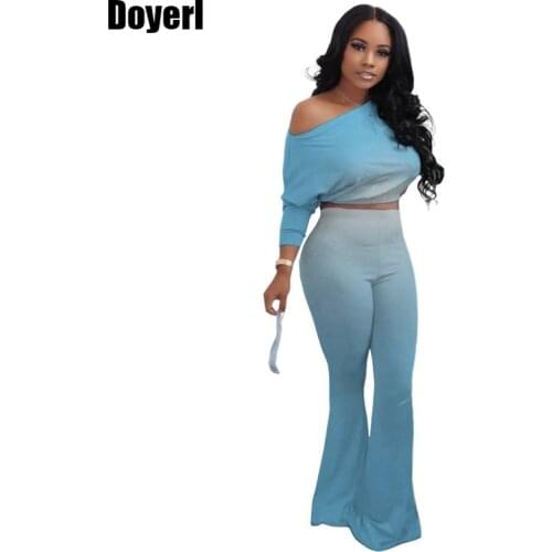 Women Sets Clothes Elegant Fall Winter Sexy Club Outfits Crop Top Flare Pants Off Shoulder Two Peice Set for Women Matching Sets