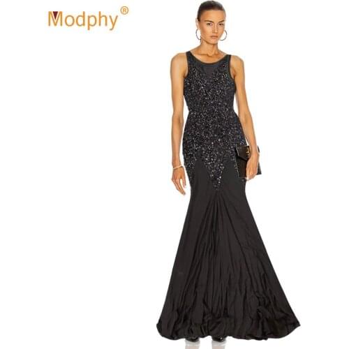 High Quality Rivet Bandage Mermaid Dress Female Black Elegant Celebrity Evening Party Long Dresses Sexy Women Fashion New 2021
