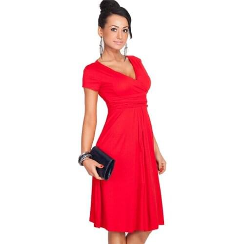 2022 New Large Size S-XXXL Fashion Sexy Retro Deep V Short Sleeves Professional Women Dress AU0027