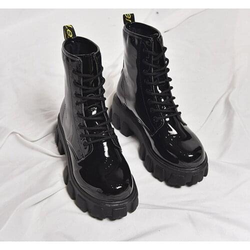 Winter Shoes Women Boots Round Toe Flats Black Leather Platform Boots for Woman Snow Boots Female Plush