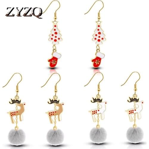ZYZQ Christmas Accessories Women Jewelry Cute Elk Christmas Tree Stud Earring Women Merry Christmas Decor Girl Friend Xmas Gift