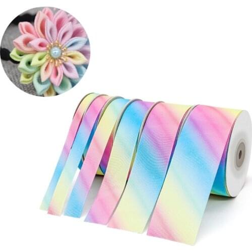 1 Roll 24 Yards Polyester Silk Light Gradient Rainbow Colorful Grosgrain Ribbon for Hair Bows Headbands DIY Craft Gift Wrapping