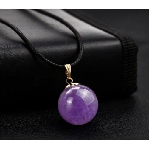 1pc Natural Amethyst Ball Necklace Purple Crystal Quartz Pendant Choker Reiki Healing Chakra Woman Girl Jewelry Birthday Gift