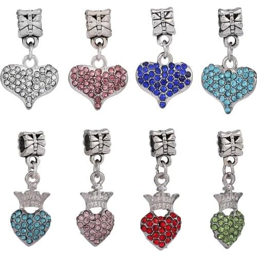 2Pcs/Lot Rhinestone Heart-shaped Crown Charm DIY Charm Pendant To Make Womens Bracelets, Bangles Necklaces And Fine Gifts