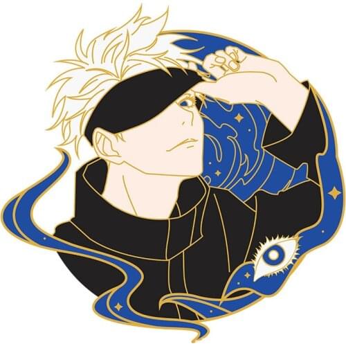 2 Designs Jujutsu Kaisen Gojo Satoru Metal Badge Button Brooch Pins Collection Medal Pendant Souvenir Cosplay Gift