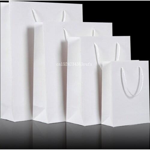 200pcs White Kraft Paper Bag with Handle Gift Bags for Wedding Party Favor Paper Wine Bag Shopping Bags