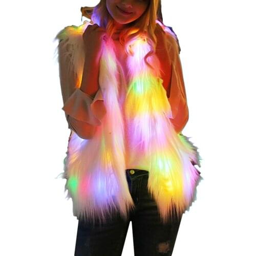 2020 LED Lights Hooded Faux Coats Winter Women Plus Size Led Fur Rabbit Fur Vest Jacket Christmas Sleeveless Coat Outerwear