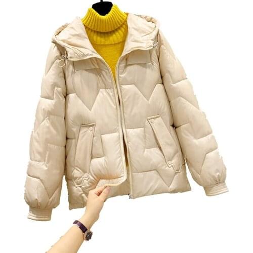 2021 Short Glossy Down Padded Jacket Hooded Loose Korean Style Winter Clothes Women Thicken Solid Plus Size Coats Manteau Femme