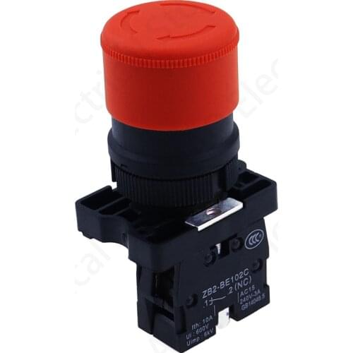 22mm 1 NC Red Sign Emergency Stop Push Button Switch 600V 10A ZB2-BE XB2