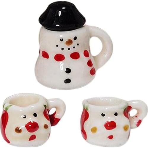 3Pcs 1/12 Mini Ceramic Cartoon Teaware Set Kitchen Prop Dollhouse Supplies