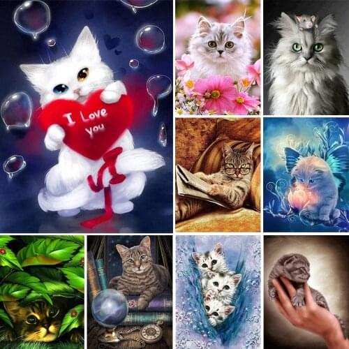 5D DIY Diamond Painting Cat Cross Stitch Kit Full Drill Square Embroidery Mosaic Animal Art Picture of Rhinestones Decor Gift