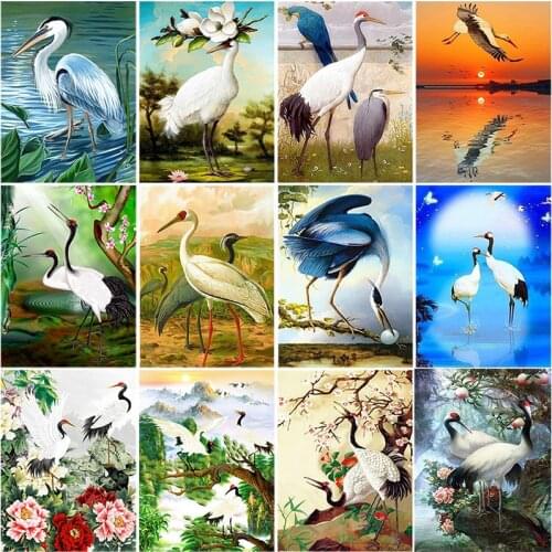 DIY 5D Diamond Painting Red-crowned Crane Cross Stitch Landscape Full Round Mosaic Diamond Embroidery Rhinestones Picture Decor