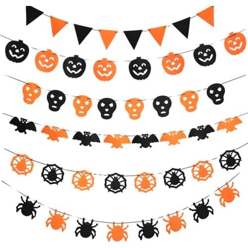 3M Non-woven Fabrics Halloween Banner Flags Ghost Pumpkin Garland Black Orange for Happy Halloween Party Decorations