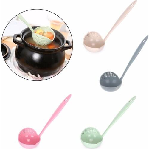 Brand 2 in 1 Wheat Straw Long Handle Soup Spoon Home Kitchen Porridge Ladle Filter Kitchen Tools Colanders & Strainers