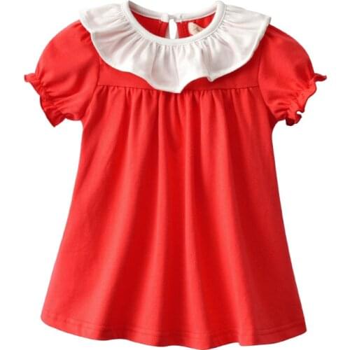 Infant Baby Girls Short Sleeve Ruffles Summer Red Dress 1 Year Baby Girl Dress for Birthday 3 6 9 12 18 Months