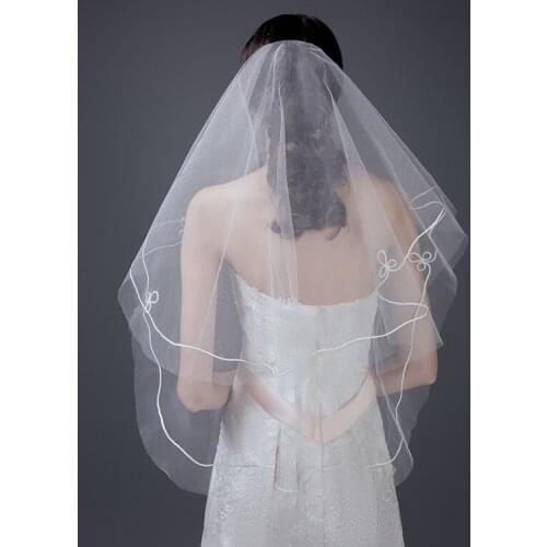Brides veil 1.5m long double twist short lace wedding hair decoration white brides veil
