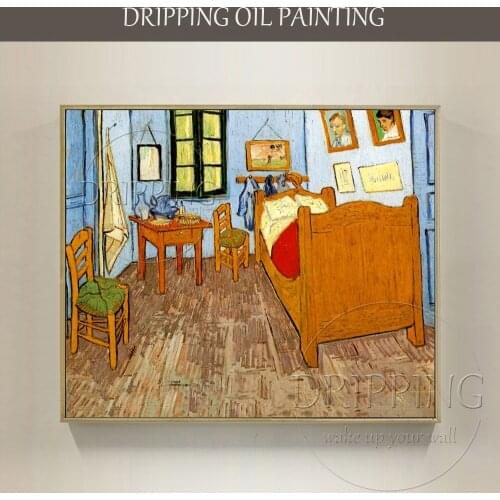 Artist Hand-painted High Quality Bedroom Oil Painting for Wall Decoration Reproduce Vincents Bedroom in Arles Oil Painting