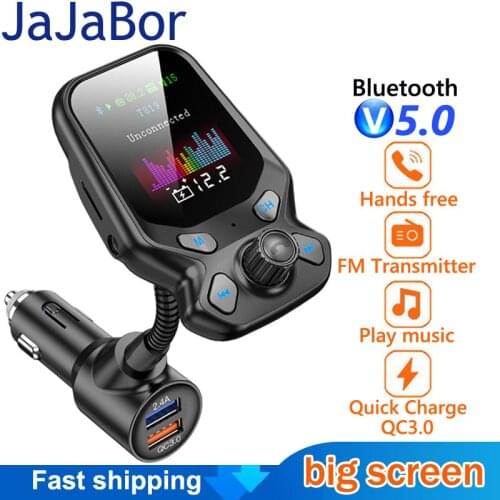 JaJaBor Bluetooth 5.0 Car Kit Handsfree FM Transmitter AUX Audio Wireless Car MP3 Player Quick Charge QC3.0 Car Charger