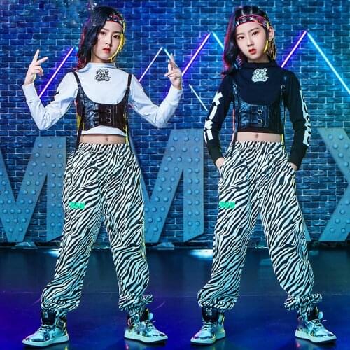 Girls Jazz Dance Costumes Fashion Black Vest Hiphop Suit Street Dance Wear Modern Dance Hip Hop Clothes Stage Costumes DQS6476