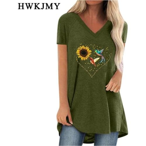Summer Women Fashion V-neck Short Sleeve Tee Shirts Loose T-shirts Cotton Floral Printed Tee Solid Color Pullover Tops 8XL