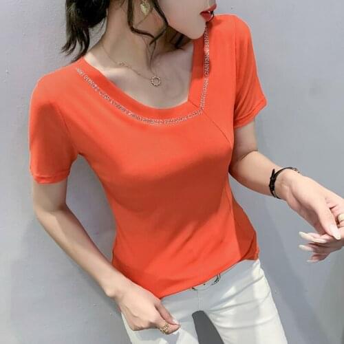 Summer European Style T-Shirt Girls Chic Diamonds Mesh Women Tops Short Sleeve Slim-fit Tees Thin Clothes camisetas de mujer