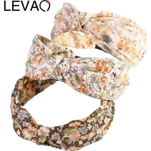LEVAO Women Printing Knotted Headband Hairband Broadside Fabric Hair Accessories Head Hoop Hair Band 2021 Spring New