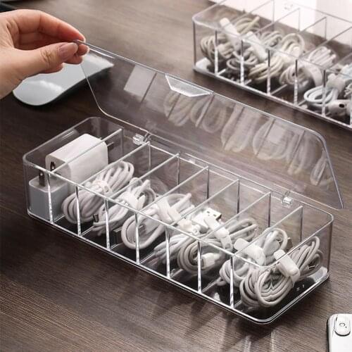 Multi-Grid Data Cable Storage Box Dustproof Power Strip Wire Case Plastic Charger Wire Management Box Network Line Storage Bin