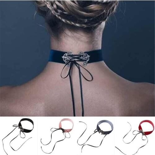 Fashion Retro Velvet Ribbon Lace Up Wide Choker Necklace Gothic Punk Handmade