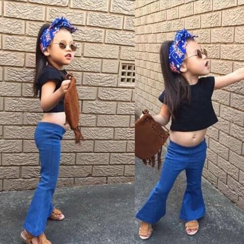 2020 Fashion Toddler Kids Baby Girls Bell-Bottoms Flare Pants Denim Wide Leg Jeans Trousers Cute Pants for Children Girls