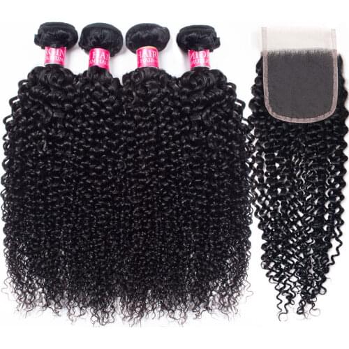 Mongolian afro kinky curly 2/4 bundles with closure human hair bundles with closure brazilian hair weave bundles with closure