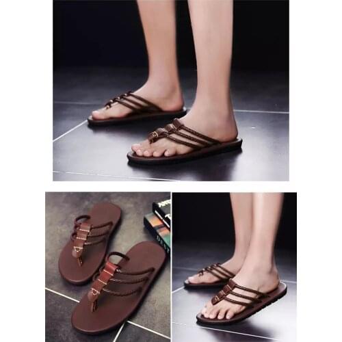 Mens Summer Sandals Open Toe Leather Herringbone Slippers Fashionable Large Mens Casual Beach Sandals Outdoor Mens Slippers